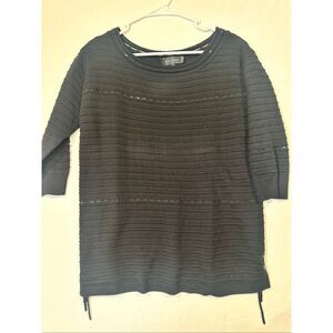 St. John Quilted 3/4 sleeves Black Side Tie Tee, Size P